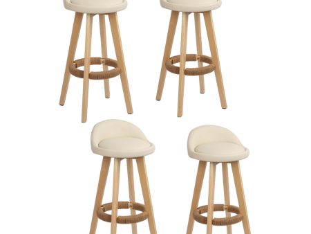 Artiss 4x Bar Stools Padded Leather Wooden Beige For Discount