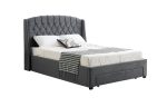 Paris Tall Tufted Velvet Dark Grey Bed with Storage Drawer - King Discount