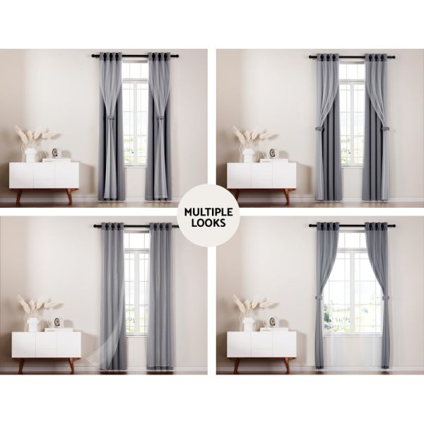 Artiss 2X 132x160cm Blockout Sheer Curtains Charcoal Online now