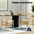 1 Set of 2 Artiss Dining Chairs Wooden Rattan Seat Wishbone Back For Cheap