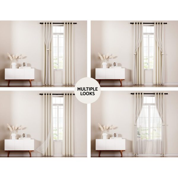 Artiss 2X 132x160cm Blockout Sheer Curtains Beige Online Hot Sale