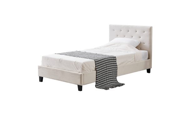 Winston Beige Velvet Tufted Bed - King Single on Sale