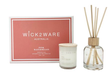 Wick2Ware Australia  Pink Watermelon Essential Oils Diffuser and Soy Wax Candle Set Supply