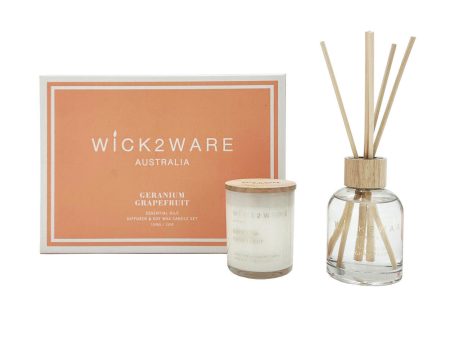 Wick2Ware Australia Geranium Grapefruit Essential Oils Diffuser and Soy Wax Candle Set Fashion